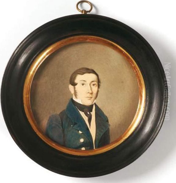 Miniature Ronde A L'aquarelle Sur Papier, Bale Circa 1850 Oil Painting by Adolf Follenweider