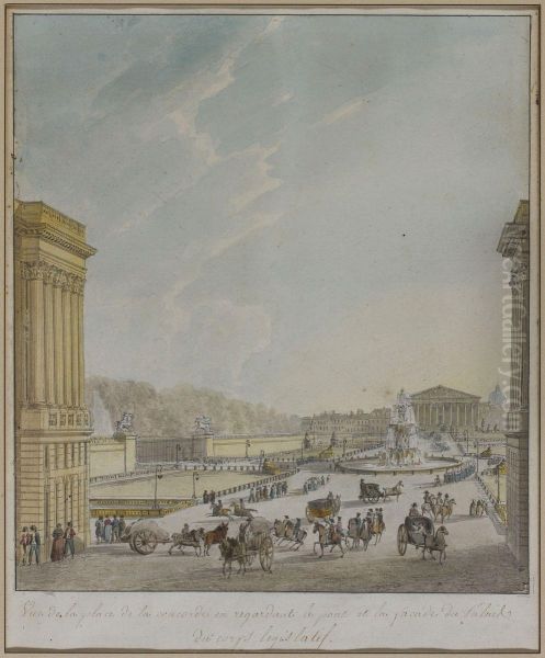 Vue De La Place De La Concorde Oil Painting by Pierre Francois L. Fontaine