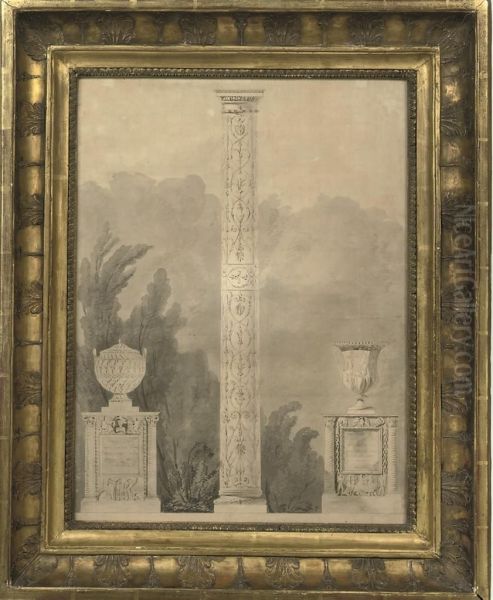 Design For A Monument, Possibly For The Villa Albani, Rome Oil Painting by Pierre Francois L. Fontaine