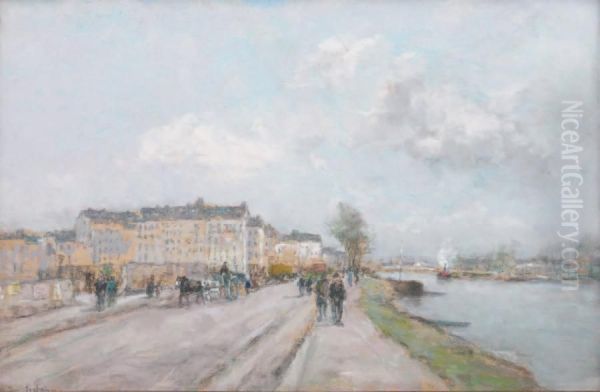 La Seine A Suresnes Oil Painting by Des Andre Fontaines