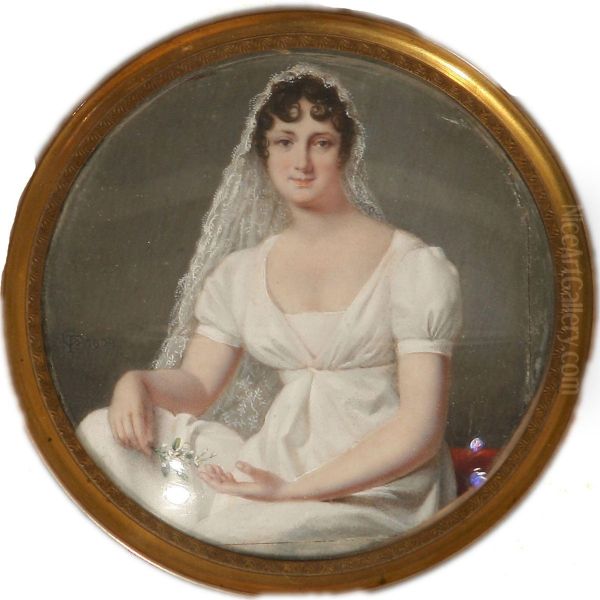 Miniature Portrait Of A Young Bride In White Gown Oil Painting by Jean Francois Gerard Fontallard