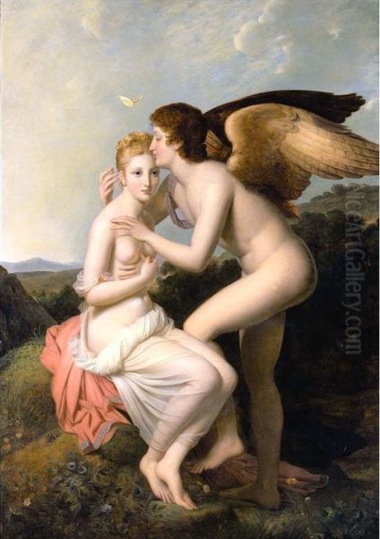 Cupid And Psyche Oil Painting by Jean Francois Gerard Fontallard