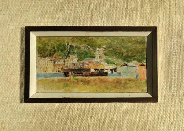 Italienischer Hafen Mit Grosem Schiff Oil Painting by Roberto Fontano