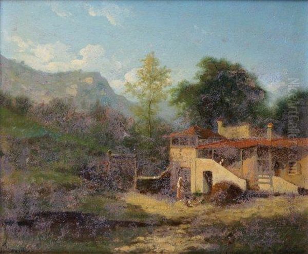 La Ferme Dans Les Montagnes Du Lyonnais Oil Painting by Horace Antoine Fonville