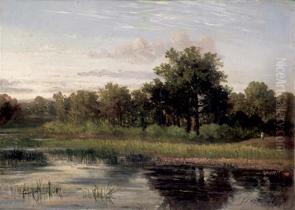 Personnage Au Bord D'un Etang Oil Painting by Horace Antoine Fonville