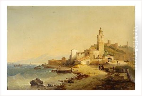 Eglise Au Bord De La Mer Oil Painting by Nicolas Victor Fonville