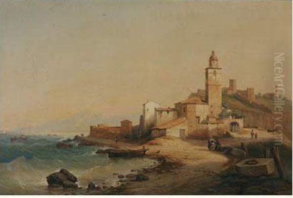 Vue D'un Petit Port Oil Painting by Nicolas Victor Fonville