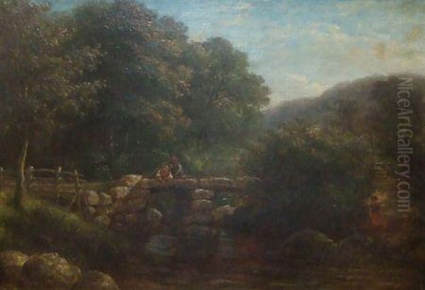 Foxworthy Bridge Lustleigh Cleave Oil Painting by Frederick Foot