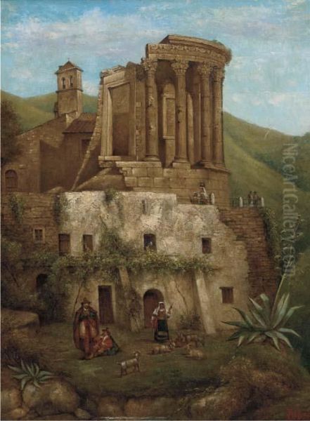 The Temple Of The Sybil Of Vesta - Tivoli - Rome Oil Painting by Frederick Foot