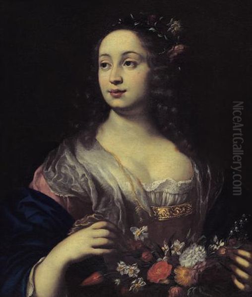 Ritratto Di Gentildonna In Veste Di Flora Oil Painting by Girolamo Forabosco