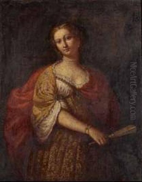 Dama Con Ventaglio Oil Painting by Girolamo Forabosco