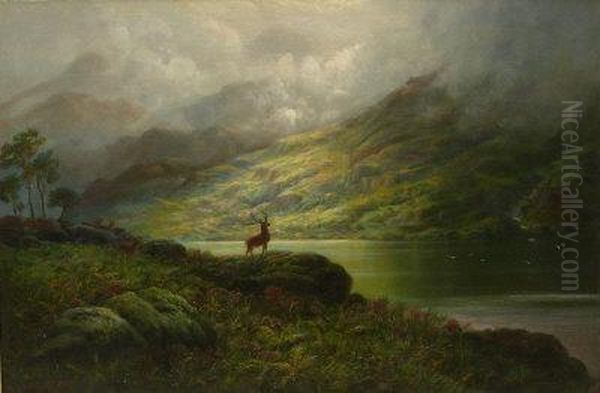 Deer In Highland Landscape Oil Painting by Charles Stuart Forbes