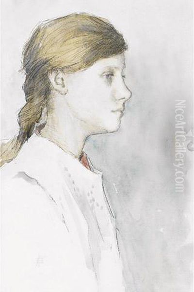 Head Of A Girl Oil Painting by Elizabeth A.Stanhope Forbes