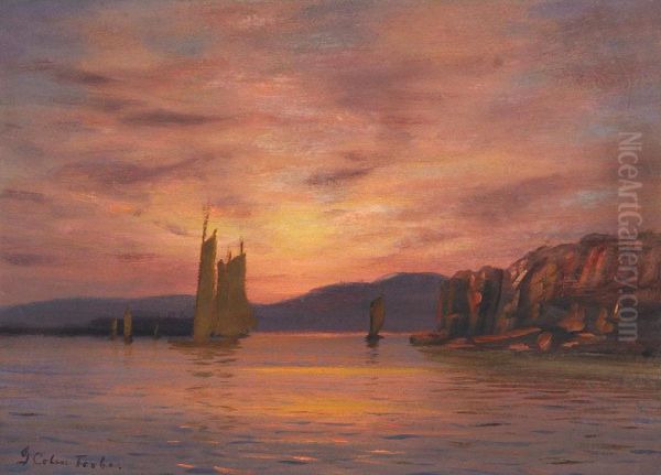 Sail Boats At Sunset Oil Painting by John Colin Forbes