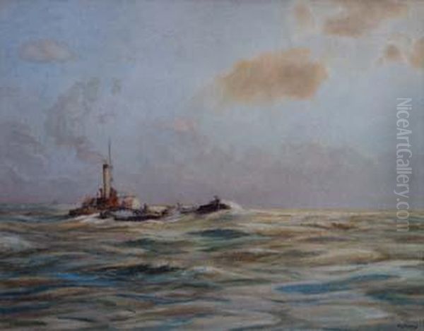 Tug-boat In Calm Waters Oil Painting by Patrick Lewis Forbes