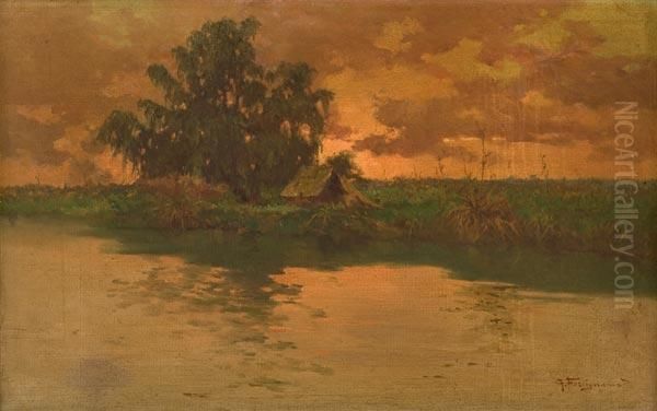 Tramonto Sul Fiume Oil Painting by Giuseppe Forcignano