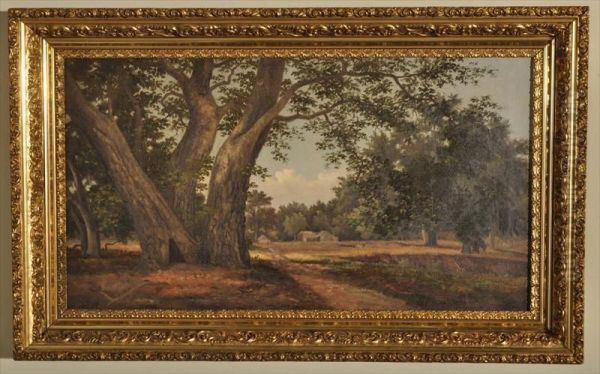 Oil On Canvas Depicting A Country Cabin Within A Wooded Landscape Oil Painting by Henry Chapman Ford