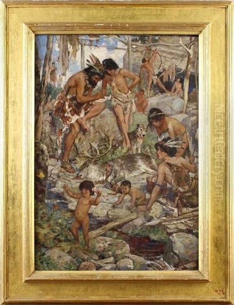 Red Indians Oil Painting by Henry Justice Ford