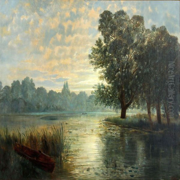 Summer Morning At A Forest Lake Oil Painting by F. Forest