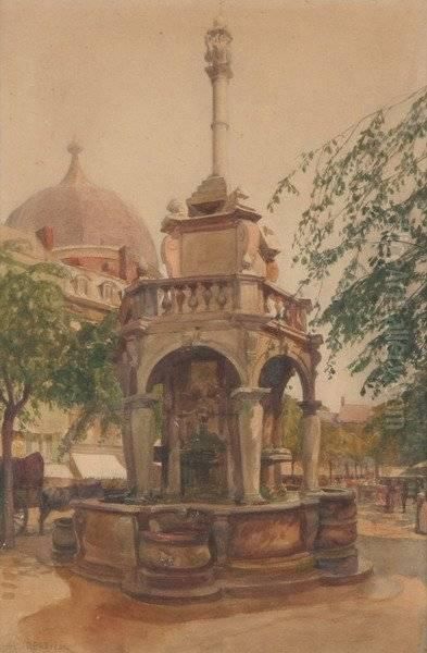 Fountain In Plaza Oil Painting by Adolphe Forestier