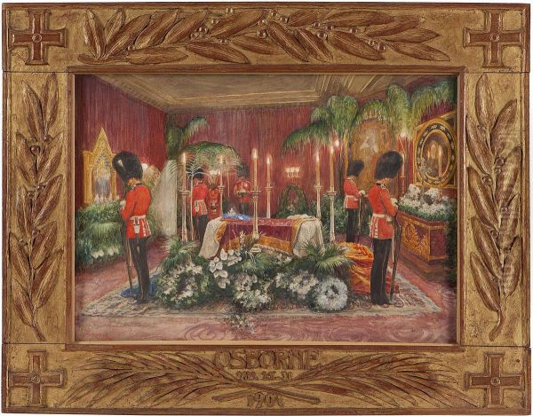 Queen Victoria Lying In State At Osborne House Oil Painting by Amedee Forestier