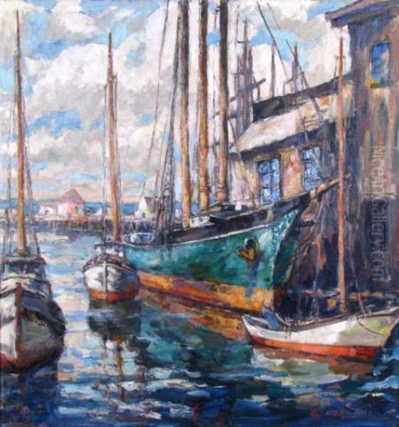 Boats At Harbor Oil Painting by Edgar Forkner