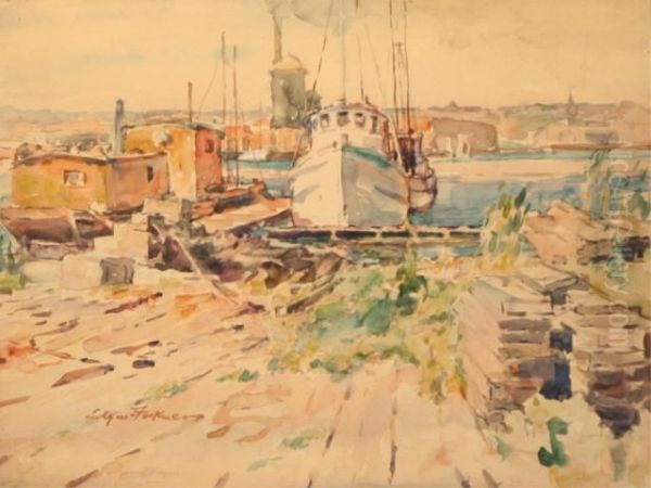 Boats At Harbor Oil Painting by Edgar Forkner