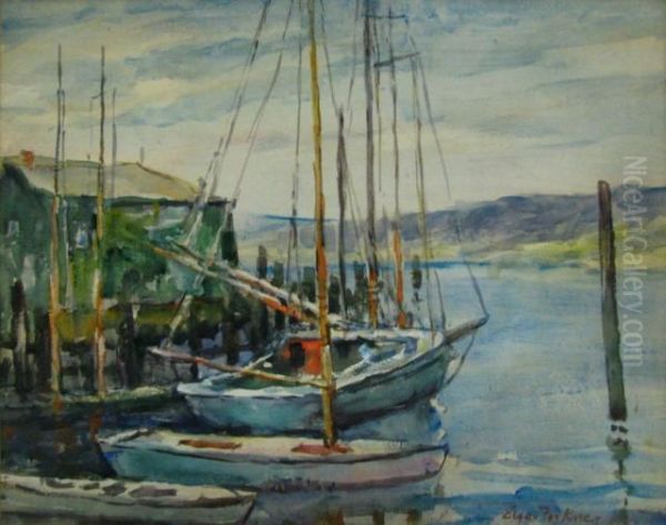 Harbor Scene Oil Painting by Edgar Forkner