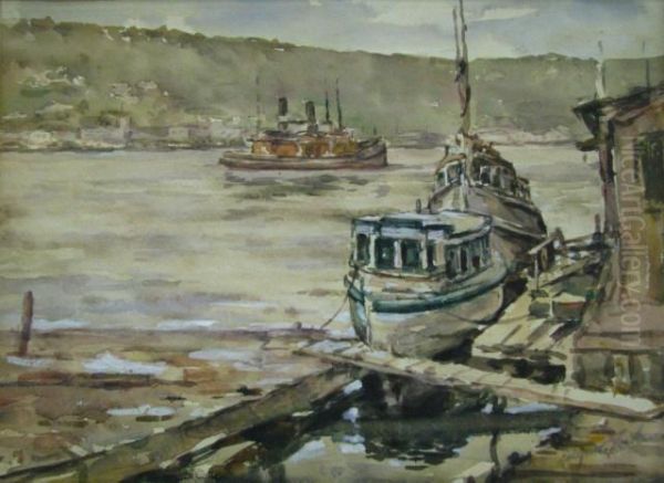 Harbor Scene Oil Painting by Edgar Forkner