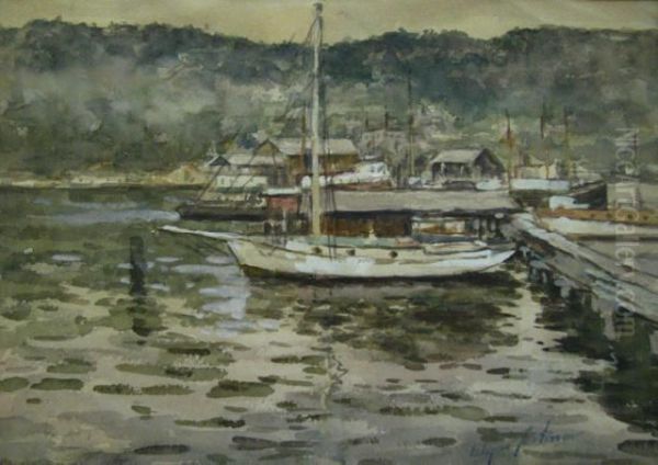 Docked Boats At Harbor Oil Painting by Edgar Forkner