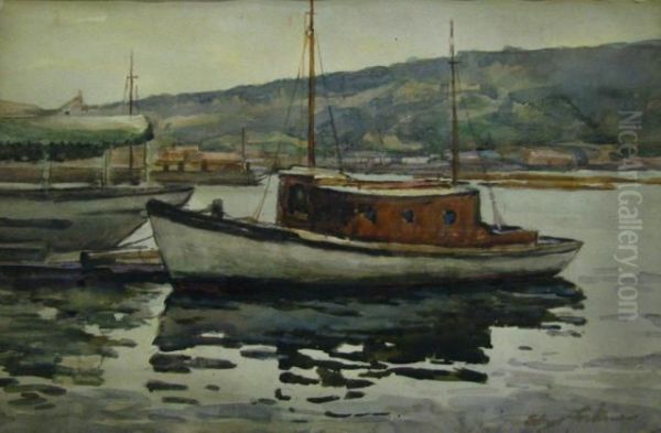 Harbor Scene Oil Painting by Edgar Forkner