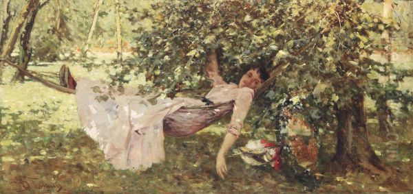 Youngwoman In The Shade Oil Painting by Achille Formis Befani