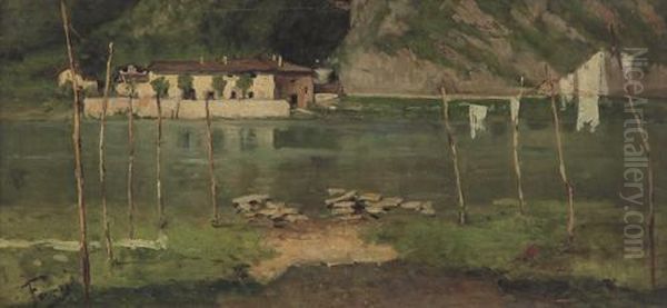 Panni Stesi In Riva Al Fiume Oil Painting by Achille Formis Befani