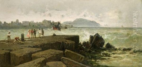 Mareggiata A Napoli Oil Painting by Achille Formis Befani