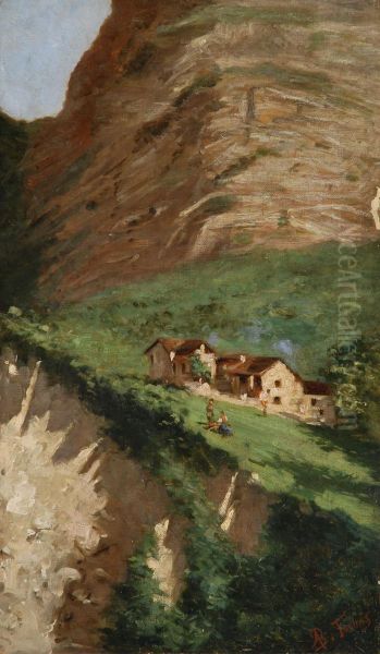 Case Sotto Il Dirupo Oil Painting by Achille Formis Befani