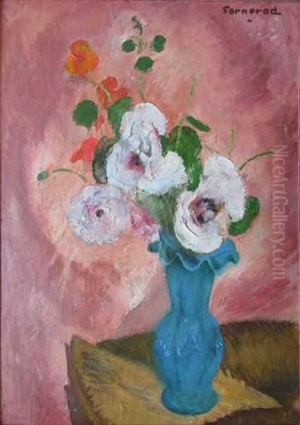 Bouquet De Fleurs Dans Un Vase Bleu by Rodolphe Fornerod