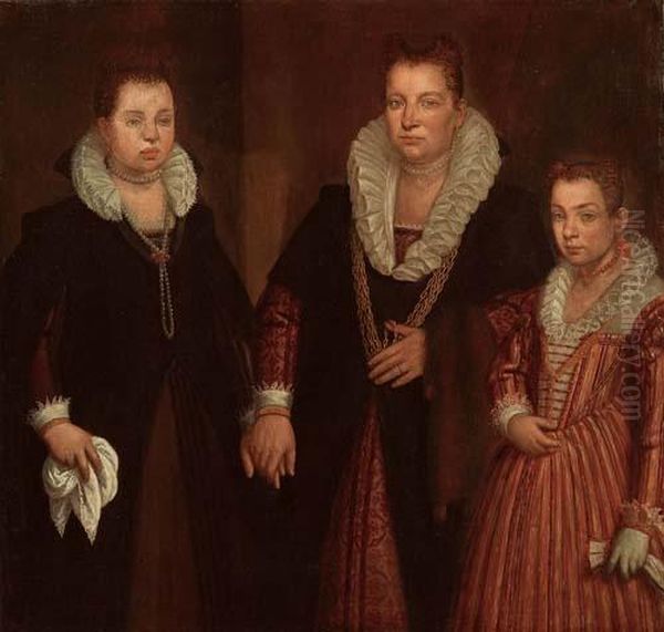 Ritratto Di Tre Donne Della Famiglia Giusti Dal Giardino Oil Painting by Girolamo Forni