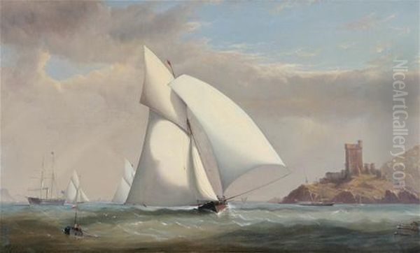 Sailing Ships In An Estuary Oil Painting by H. Forrest