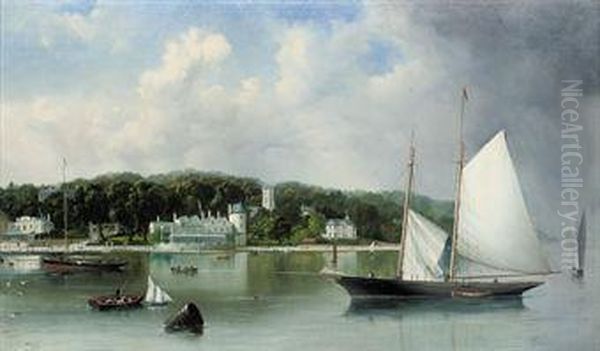 A Two-masted Racing Schooner Settling On The Tide Off The Royalyacht Squadron, Cowes Oil Painting by H. Forrest