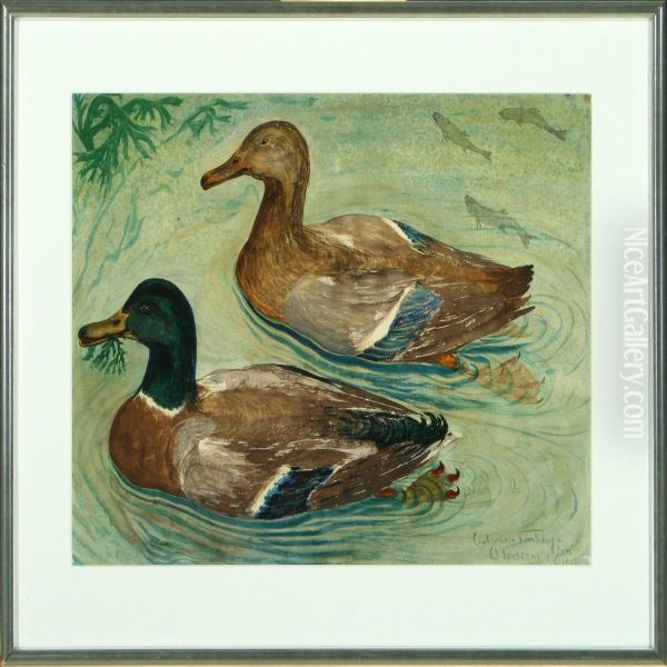 Two Ducks Oil Painting by Carl Johan Forsberg