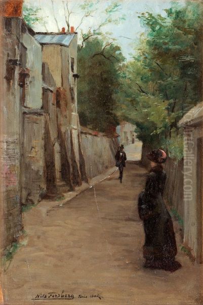 Pedestrians, Rue Gabrielle, Montmartre Oil Painting by Nils The Elder Forsberg