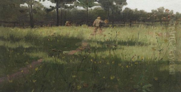 Farm Field With Wildflowers Oil Painting by John Wycliffe Lowes Forster