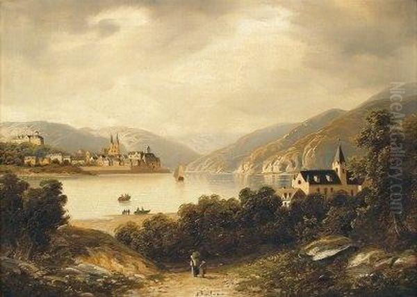 Rheinlandschaft Mit Blick Auf Boppard. Oil Painting by A. Forstmann