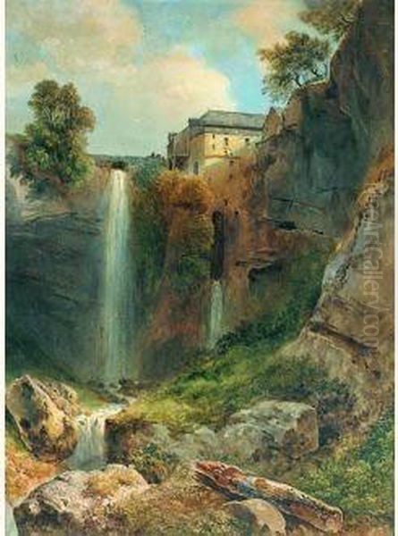 Vue De La Grande Cascade De Tivoli Oil Painting by Simeon Fort