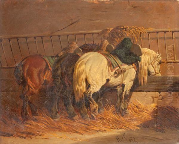 A L'etable Oil Painting by Theodore Fort