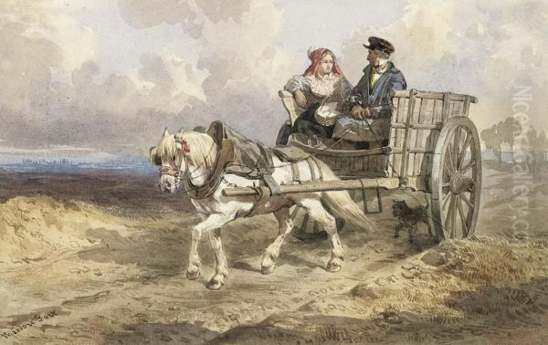 Fuhrwagen Mit Bauernpaar Oil Painting by Theodore Fort