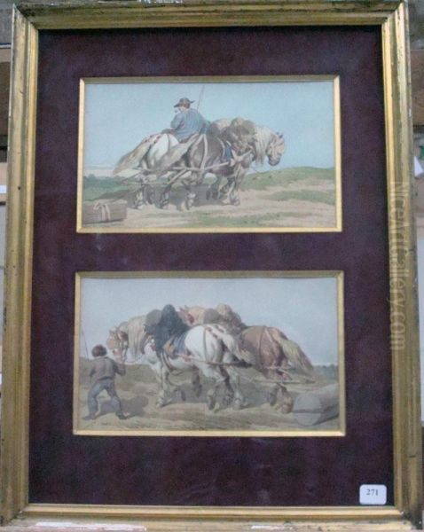 Chevaux De Trait Et Chevaux Dans Les Champs Oil Painting by Theodore Fort