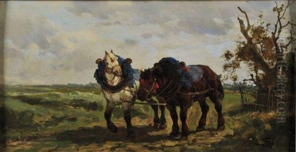 Percherons Harnaches Oil Painting by Theodore Fort