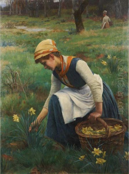 Picking Daffodils Oil Painting by William Banks Fortescue