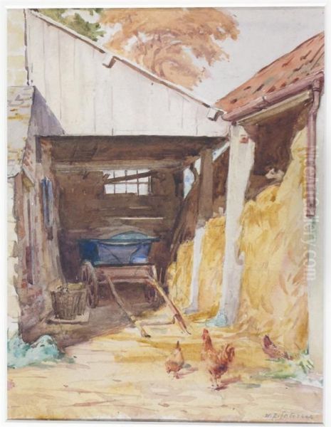 Farmyard Scene Oil Painting by William Banks Fortescue